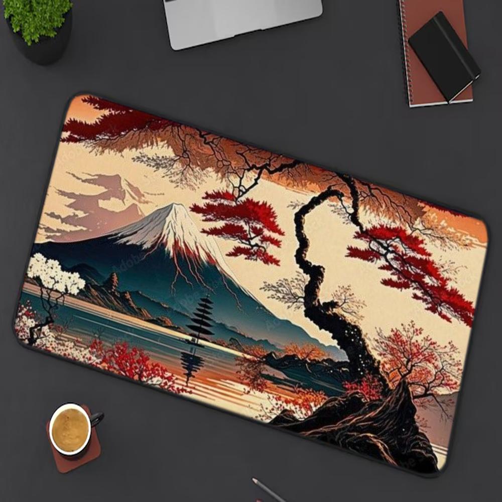 Retro Gaming Keyboard - Ukiyo-e Red Maple Mount Fuji Large