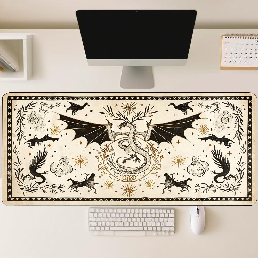 Retro Gaming Keyboard - Vintage Old Paper Dragon Large Mouse